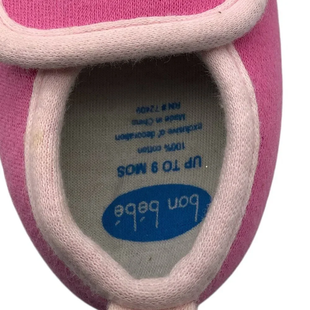 Bon‎ Bebe Baby Girl Slippers Pink W/ Silver Heart 0-9 Months Soft Sole Slip On